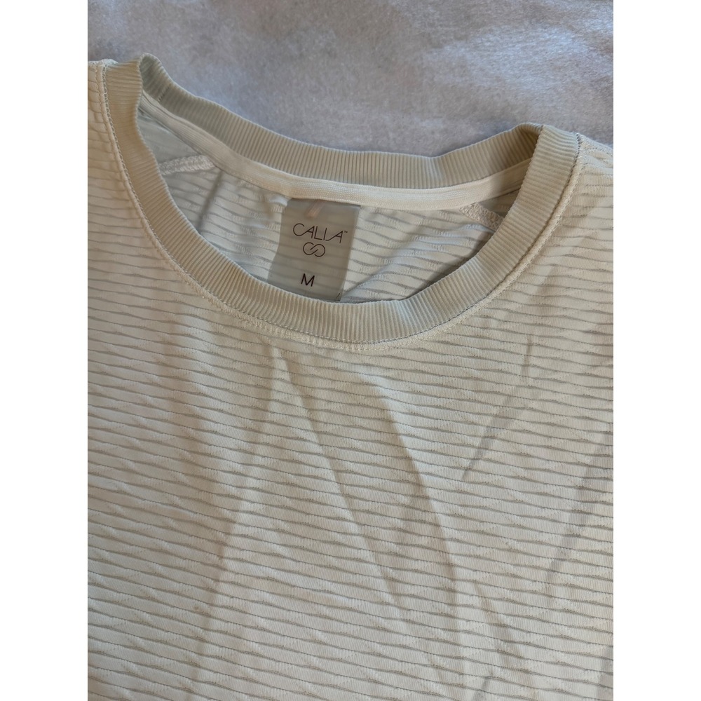 Calia Textured Stripe Top Womens Medium White Short Sleeve Activewear Shirt